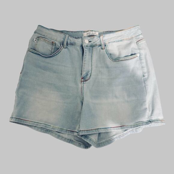 Judy Blue Mid Rise Rainbow Thread Light Wash Denim Shorts Coastal Everyday 1XL - Picture 10 of 10